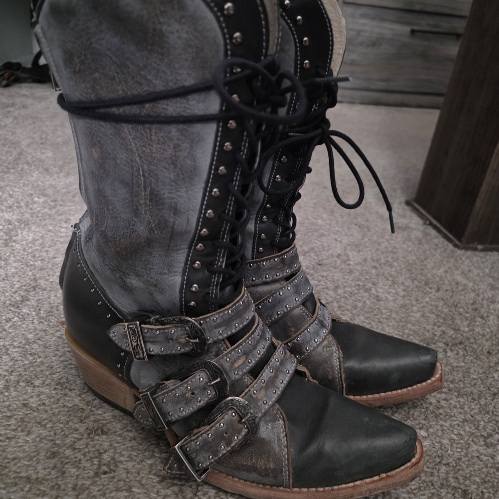 Freebird by Steven Black and Gray Heeled Boots